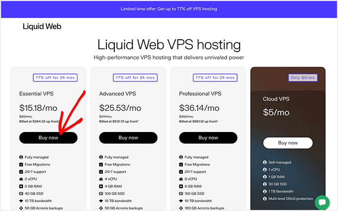 Liquid Web VPS Hosting pricing plans