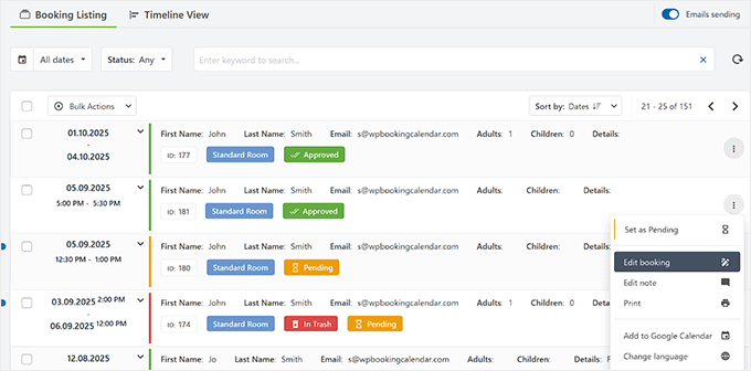View booking listing View booking listing