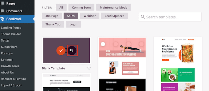 Choisir un modèle SeedProd