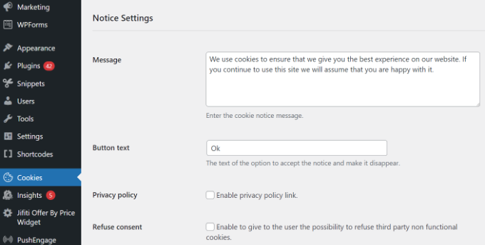 Edit cookie notice message Edit cookie notice message
