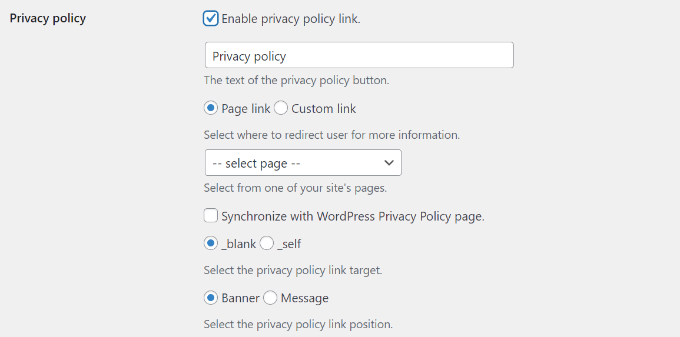 Enable privacy policy link Enable privacy policy link