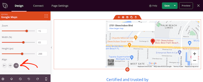 Modification de l'alignement d'une carte interactive