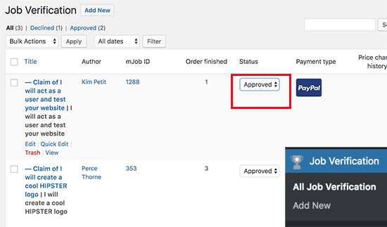 Managing job verification Managing job verification