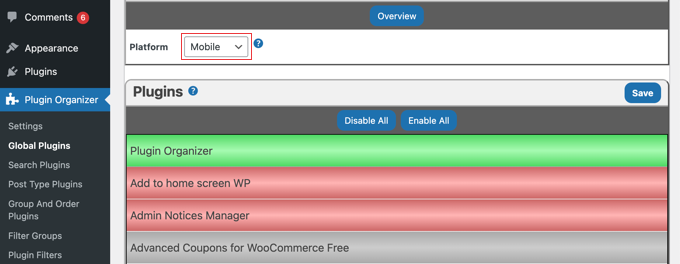 Desabilitar Plugins na Versão Mobile