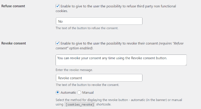 Refuse consent settings Refuse consent settings