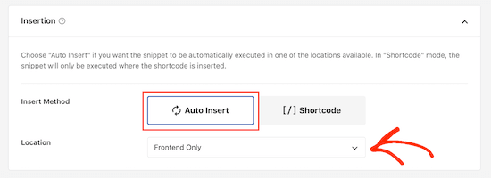 WPCode's auto insert code feature WPCode's auto insert code feature