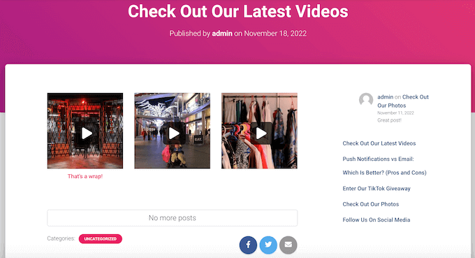 A Facebook video feed, created using Smash Balloon A Facebook video feed, created using Smash Balloon