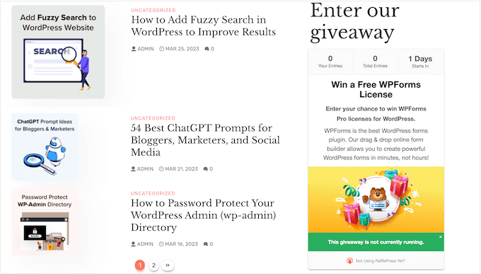 Un esempio di un giveaway creato utilizzando RafflePress