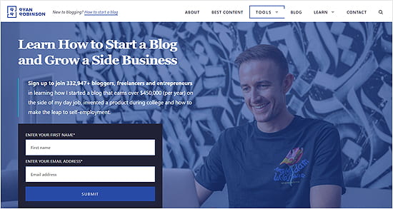 Example of a static homepage in a blog