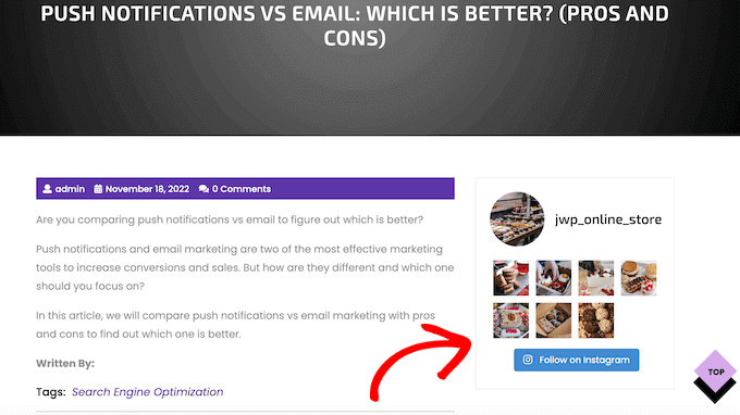 Un esempio di widget della barra laterale per i social media