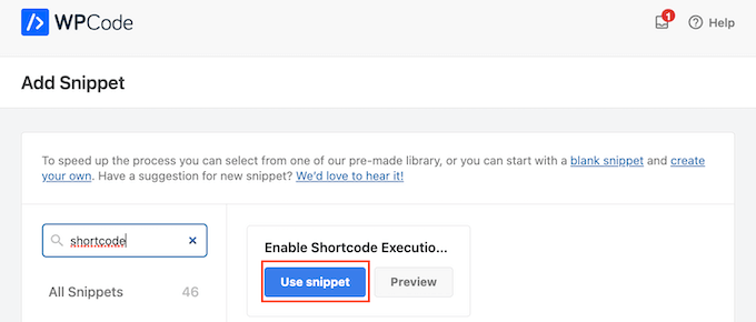 Aggiunta di uno shortcode a un blocco HTML personalizzato utilizzando il codice