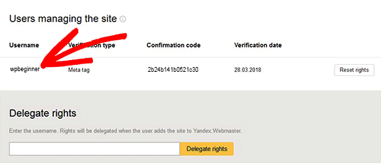 Nom d'utilisateur et droits de délégué