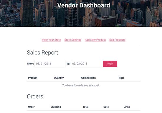 Vendor dashboard Vendor dashboard