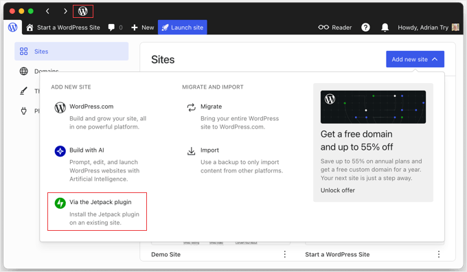 Adicione Novos Sites ao Aplicativo Desktop do WordPress Instalando o Jetpack