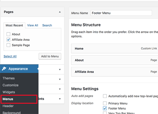 Lägg till länk till affiliateområdet