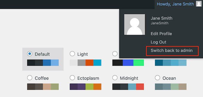 Cambiar entre cuenta de administrador y otros roles de usuario