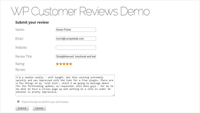 WP Customer Reviews preview