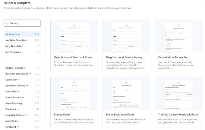 WPForms' survey templates