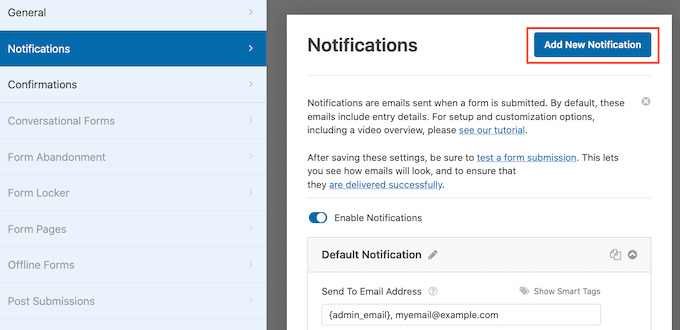 Add new notification Creating a new WPForms notification