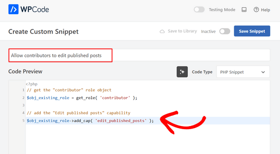Enter a title for the code and paste the code into WPCode