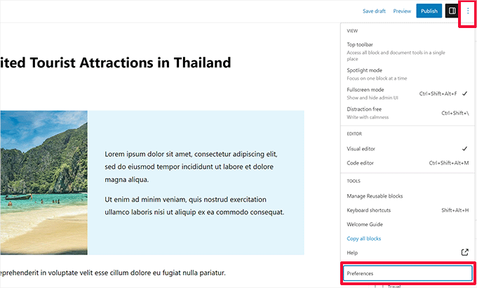 Block editor preferences Block editor preferences
