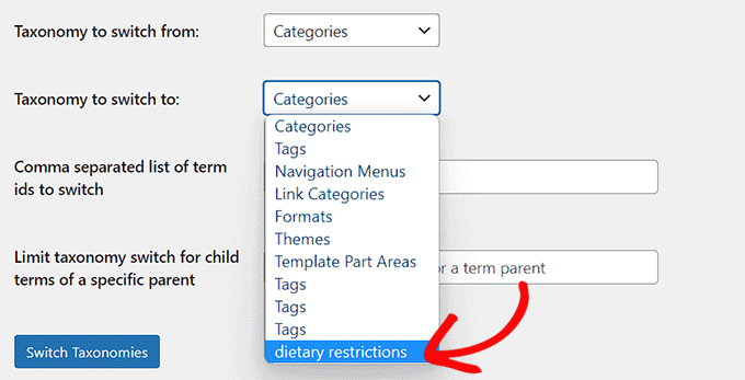 Choose your custom taxonomy from the dropdown menu Choose your custom taxonomy from the dropdown menu