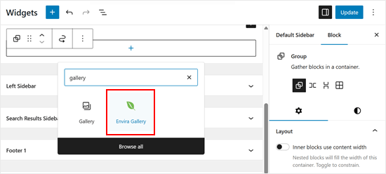 Adding the Envira Gallery widget