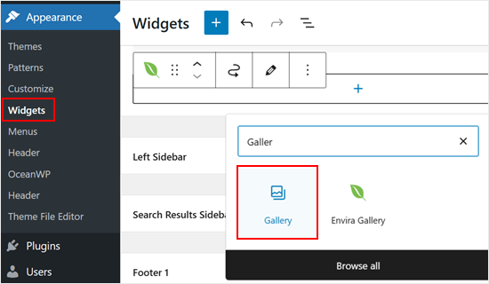 Choosing the Gallery widget