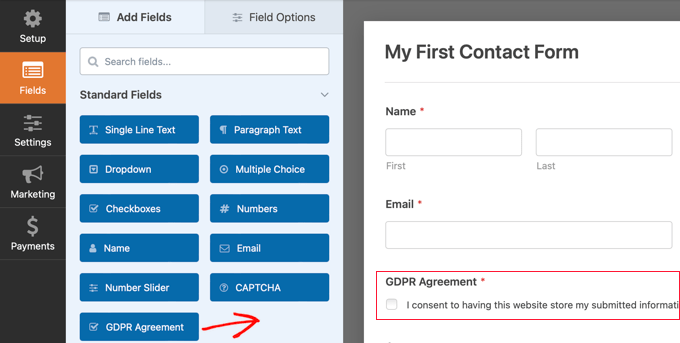 GDPR Form Fields in WPForms GDPR Form Fields in WPForms