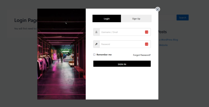 Giriş açılır penceresi önizlemesi