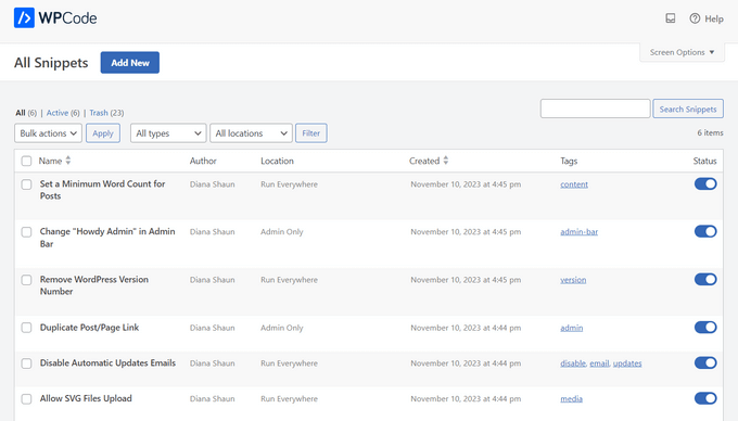 Manage all custom snippets from one screen with WPCode Manage all custom snippets from one screen with WPCode