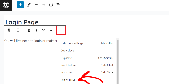 HTML olarak düzenle seçeneği