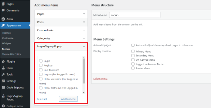 Menülere giriş ekle