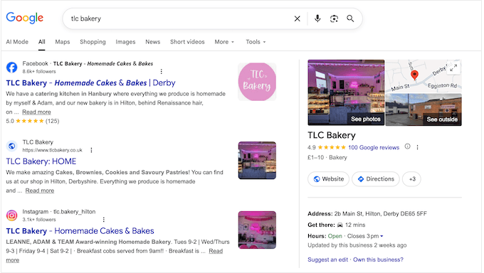 An example of a Google Business Profile