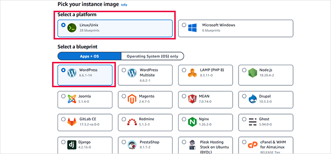 Instance image configuration