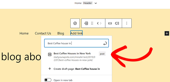 Choose the link of the post you want to add to nav menu Choose the link of the post you want to add to nav menu