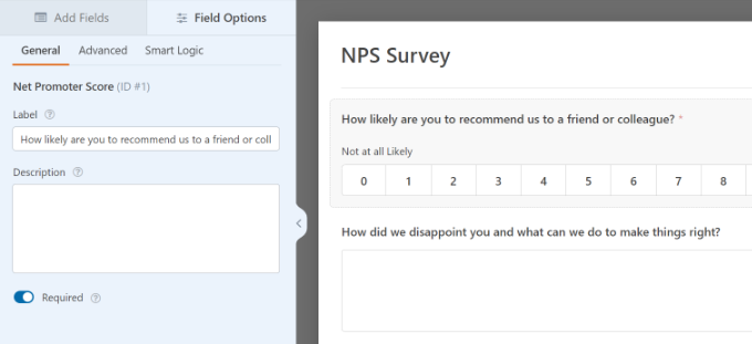 Customize each NPS survey field Customize each NPS survey field