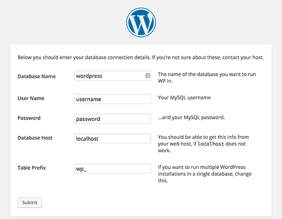 Default WordPress configuration settings Default WordPress configuration settings