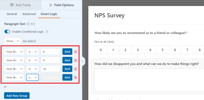 Enter conditional logic conditions Enter conditional logic conditions