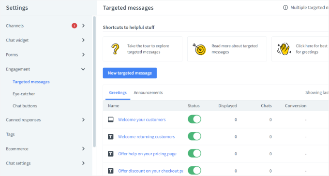 Targeted messages in LiveChat Targeted messages in LiveChat