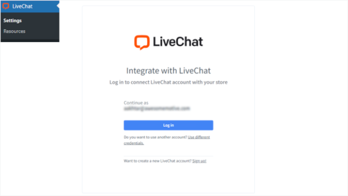 Login to LiveChat in WordPress Login to LiveChat in WordPress