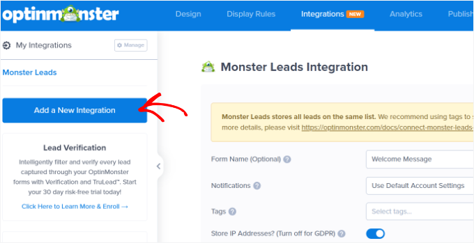 Click add a new integration Click add a new integration