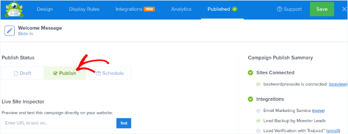 Publish the welcome screen campaign Publish the welcome screen campaign