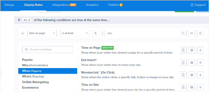 Time on page display rules Time on page display rules