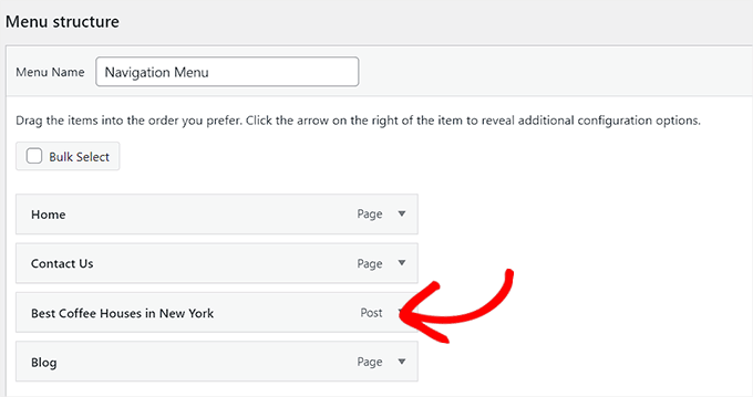 Post can now be seen in the Menu Structure section Post can now be seen in the Menu Structure section
