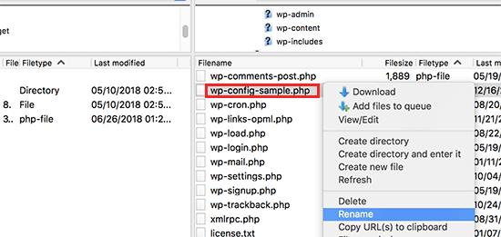 Rename wp-config-sample.php file Rename wp-config-sample.php file