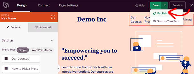 Save and publish your landing page Save and publish your landing page