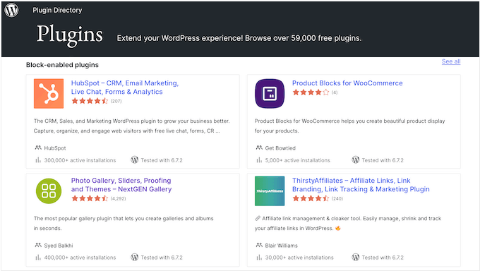 Thousands of free WordPress plugins in the official WordPress.org software repository 