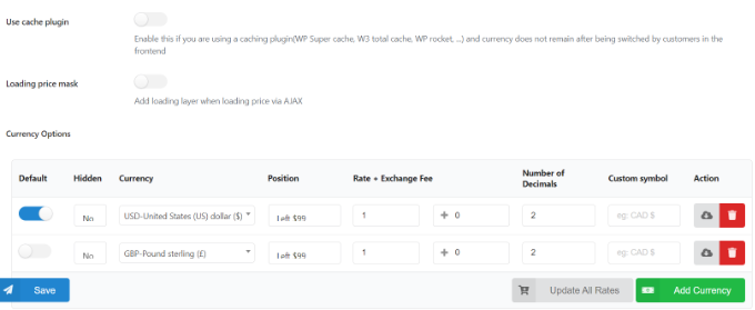 Add currencies Add currencies