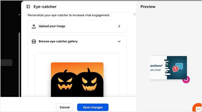 Choose or upload an eye-catcher in LiveChat